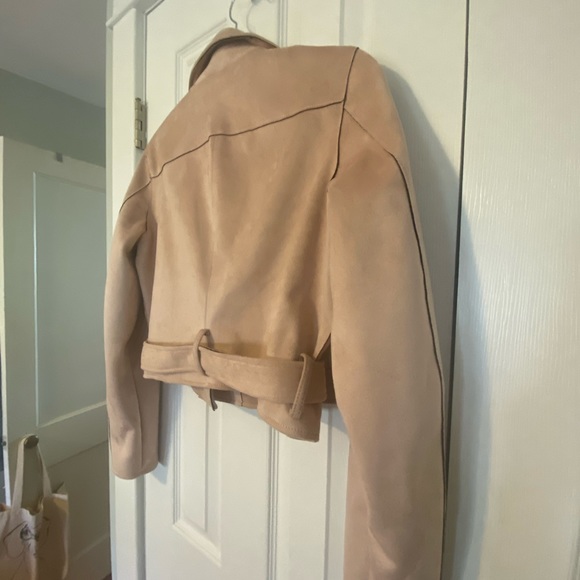 Biker Moto Cropped Jacket Faux Suede Saks Fifth Avenue - Picture 7 of 14